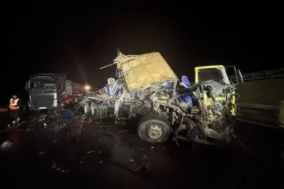 Anadolu Otoyolu'nda kamyon ile tırın çarpışması sonucu 1 kişi yaralandı