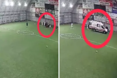 Halı sahada kalp krizi geçiren öğretmenin yere yığıldığı anlar kameralarda