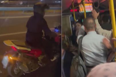 Seyir halindeki otobüsün camını kırdı