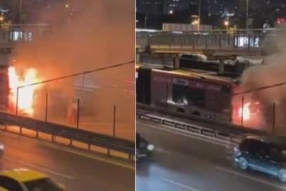 Kağıthane'de faciadan dönüldü! Seyir halindeki metrobüs alev aldı; yolcular tahliye edildi