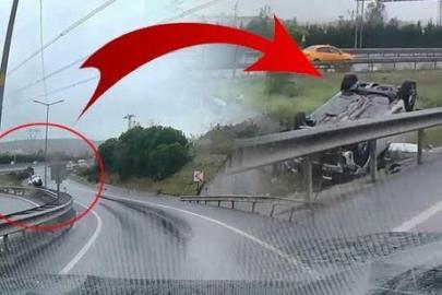 İstanbul Göktürk’te virajı alamayan aracın takla attığı anlar kamerada
